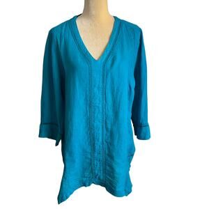 Soft Surroundings Leonie Tunic Top Linen Size Large Caribbean Turquoise